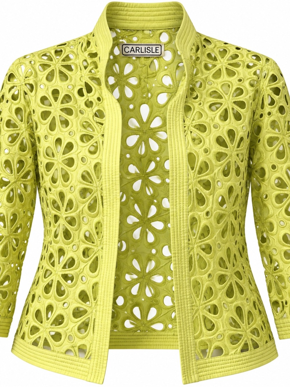 Carlisle Lime Green Floral Eyelet Cutout Embroidered Jacket Cropped Statement